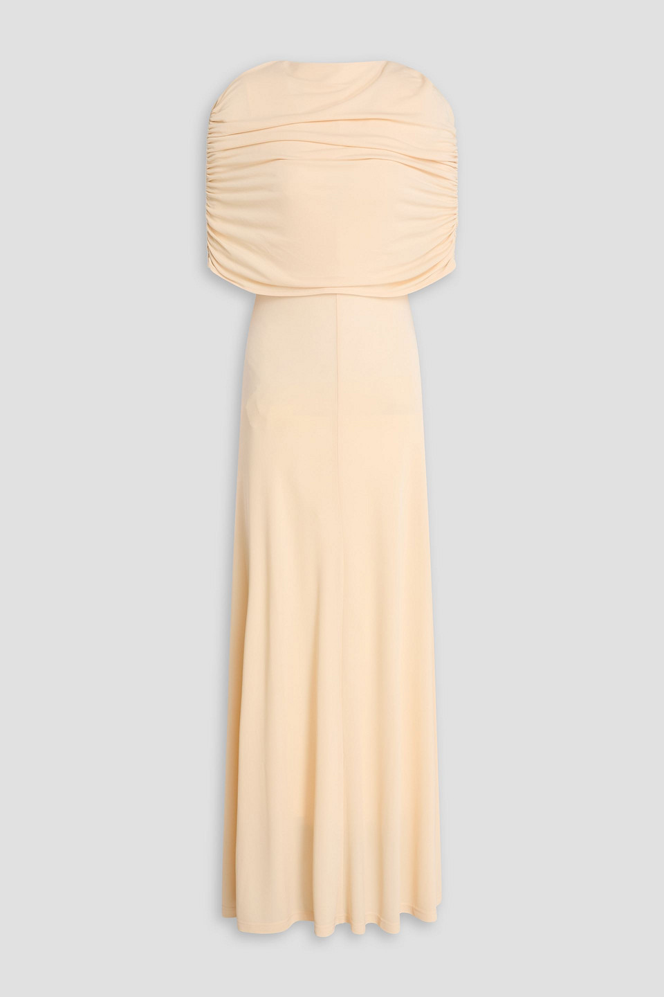 Esse Studios Bonachi Cape-effect Ruched Jersey Maxi Dress In Brown