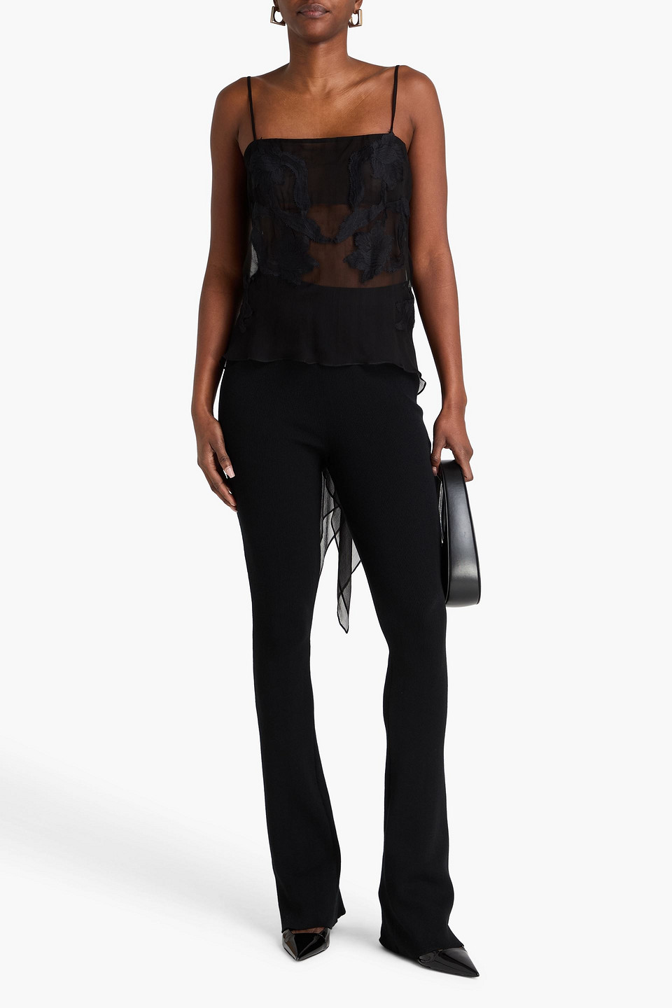  Esse Studios - Draped Embroidered Silk-crepon Camisole - Black - Uk 12 