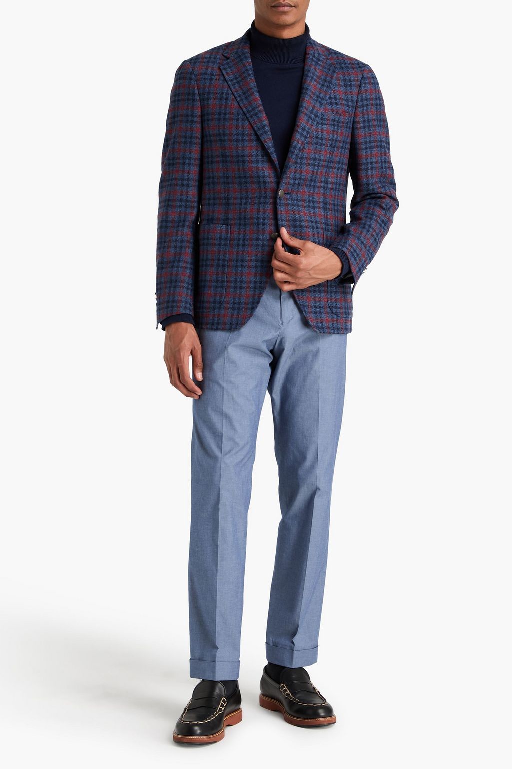 CANALI Checked wool and cashmere-blend tweed blazer