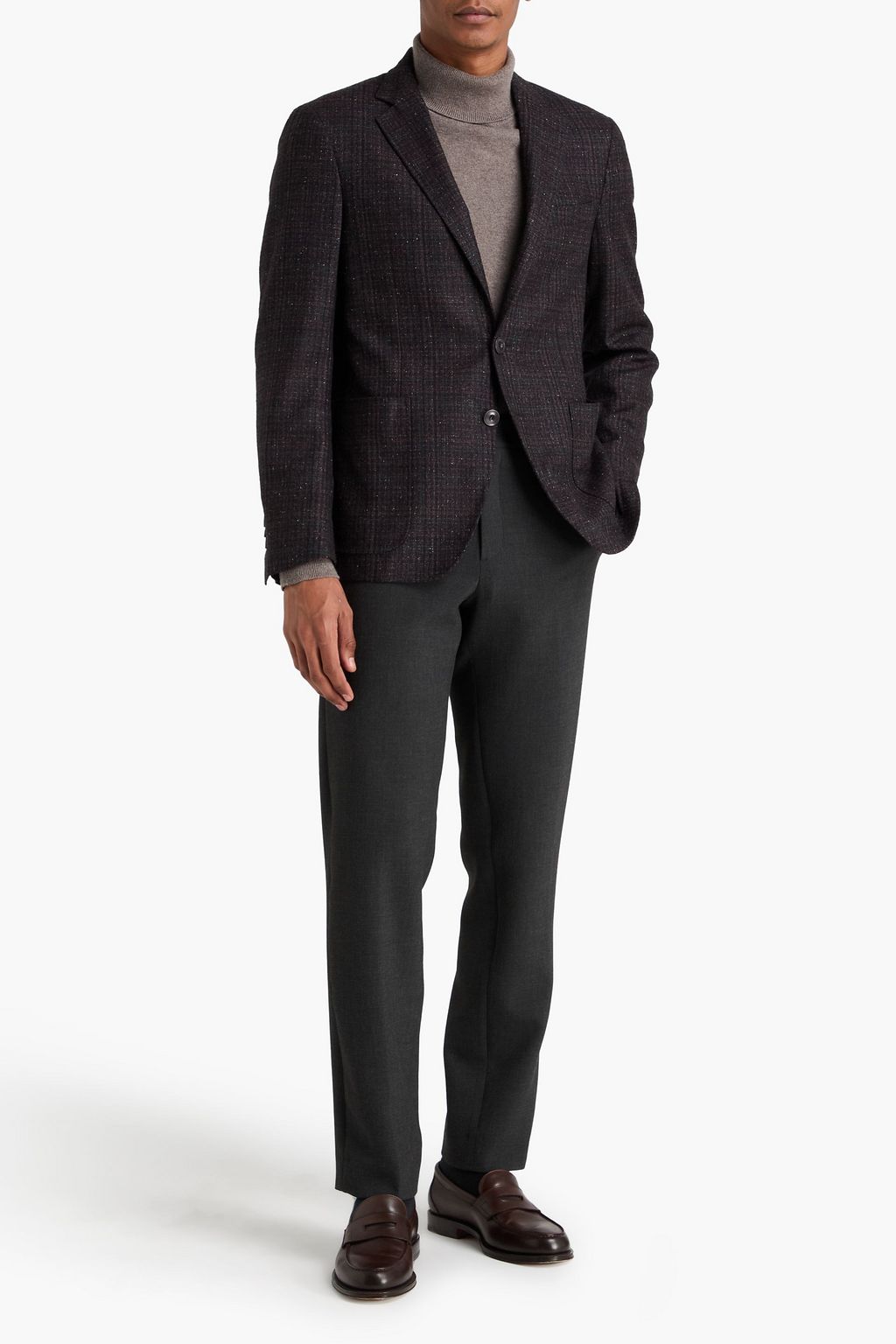 CANALI Donegal checked wool-blend tweed blazer