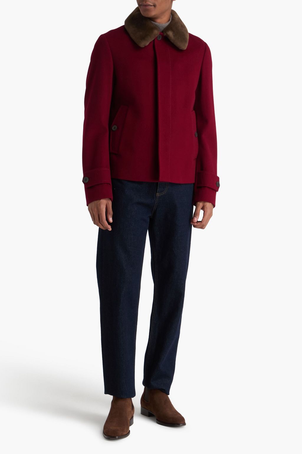CANALI Plush-trimmed wool-felt jacket