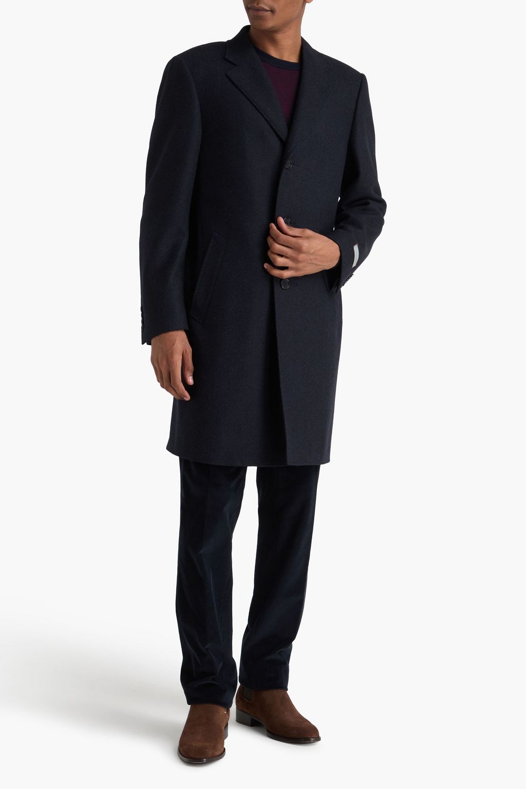 CANALI Herringbone wool and cashmere-blend tweed coat
