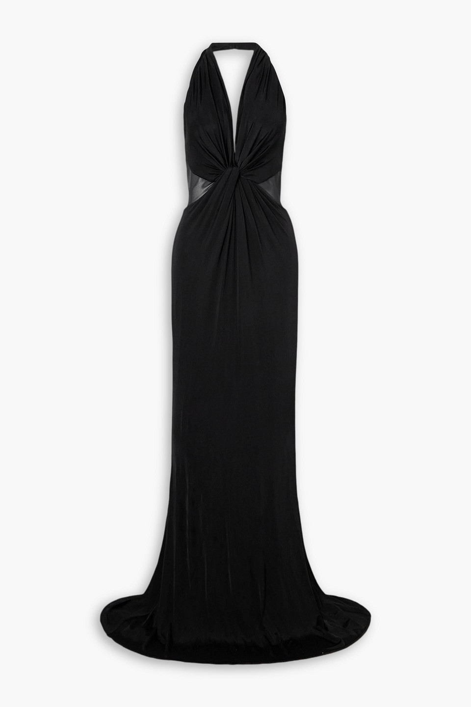 Tom Ford Twist-front Chiffon-trimmed Jersey Gown In Black