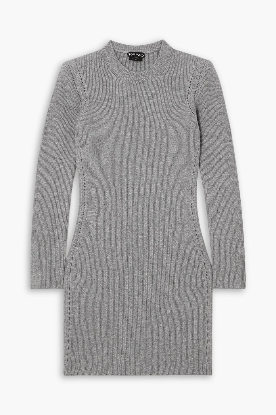 Tom Ford Pointelle-trimmed Ribbed Cashmere Mini Dress In Gray