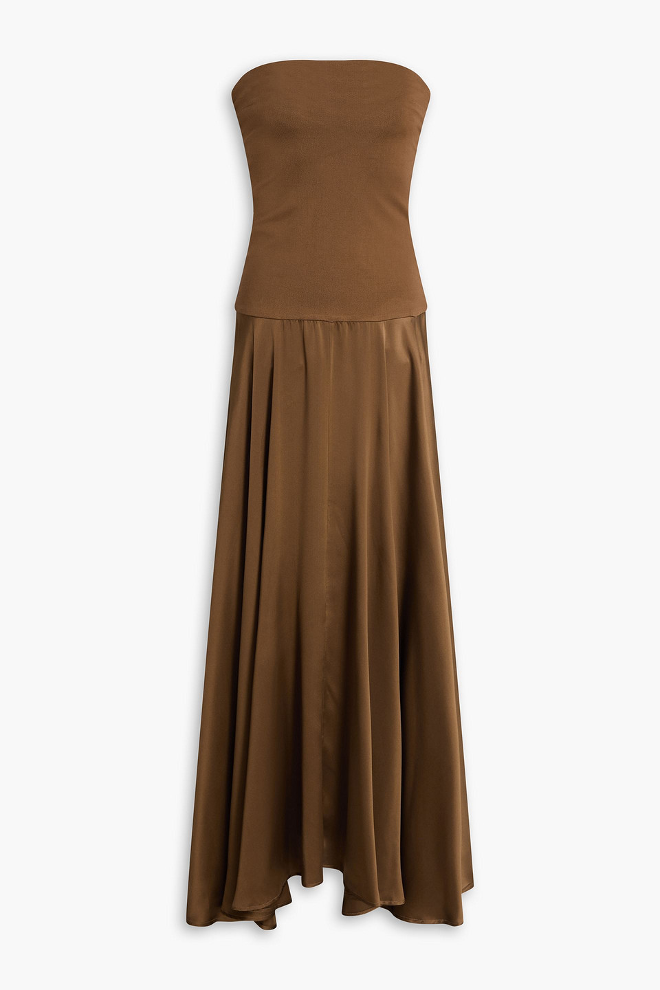 Esse Studios Illi Strapless Jersey And Silk Crepe De Chine Maxi Dress In Brown
