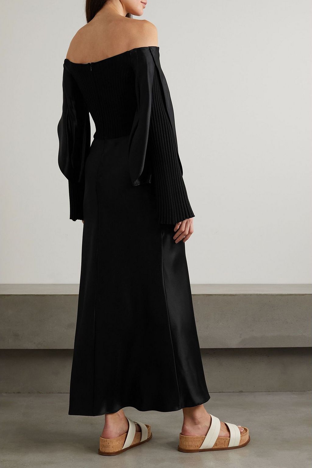 GABRIELA HEARST Gilman off-the-shoulder ribbed cashmere and silk-twill midi dress