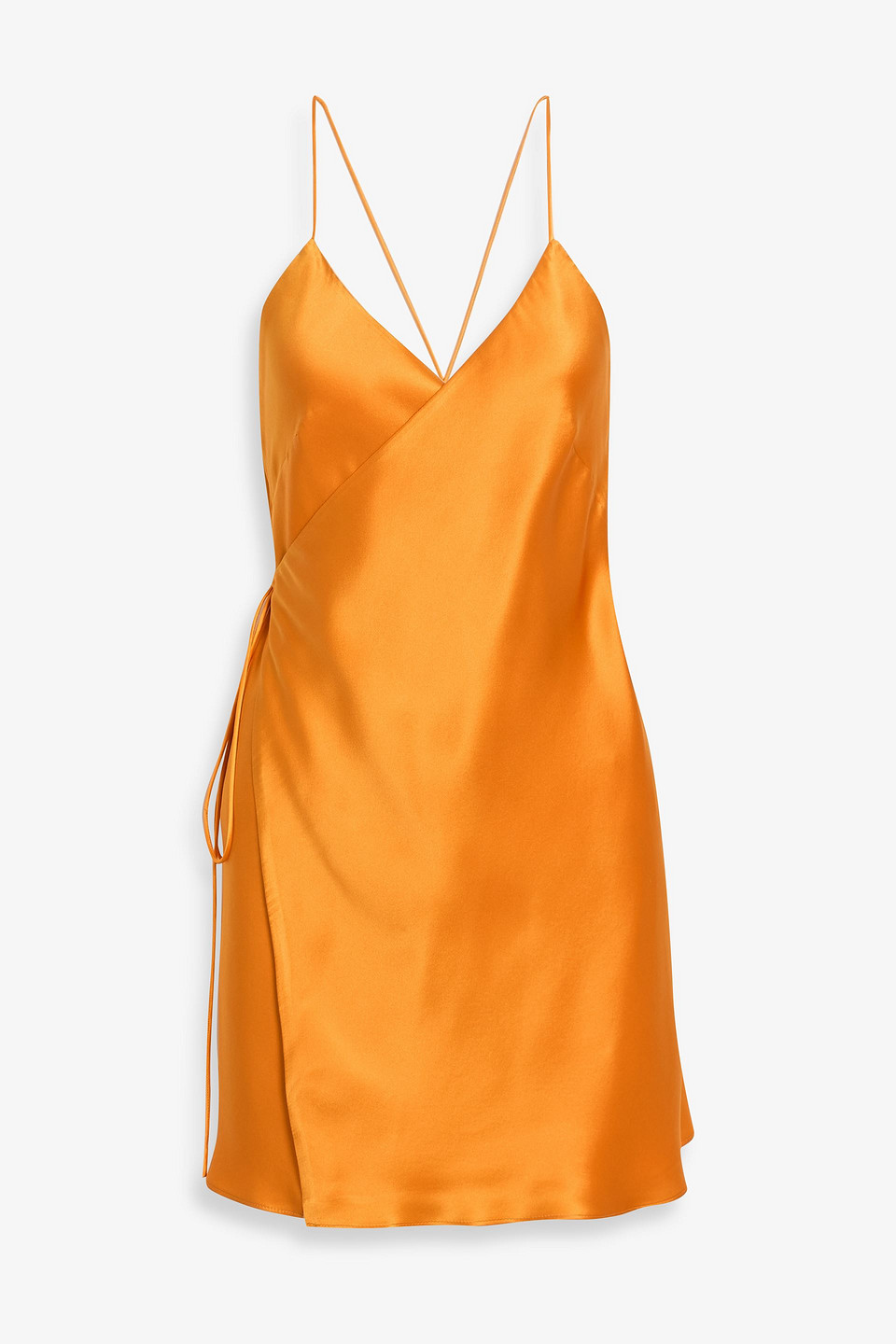 Michelle Mason Silk-satin Mini Wrap Dress In Orange