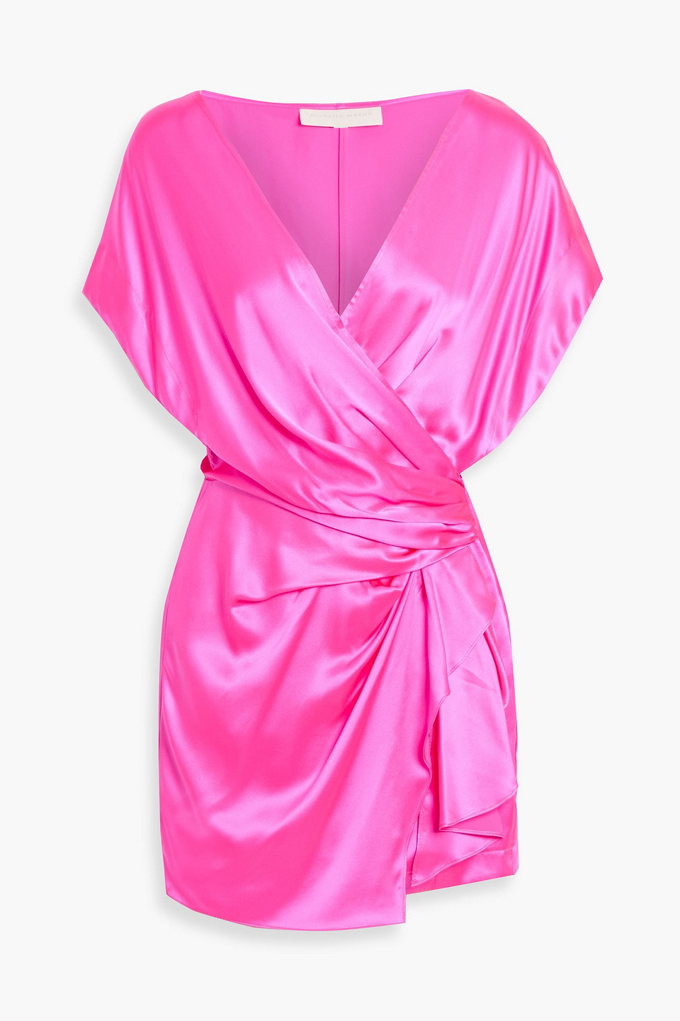 Michelle Mason Wrap-effect Silk-satin Mini Dress In Pink