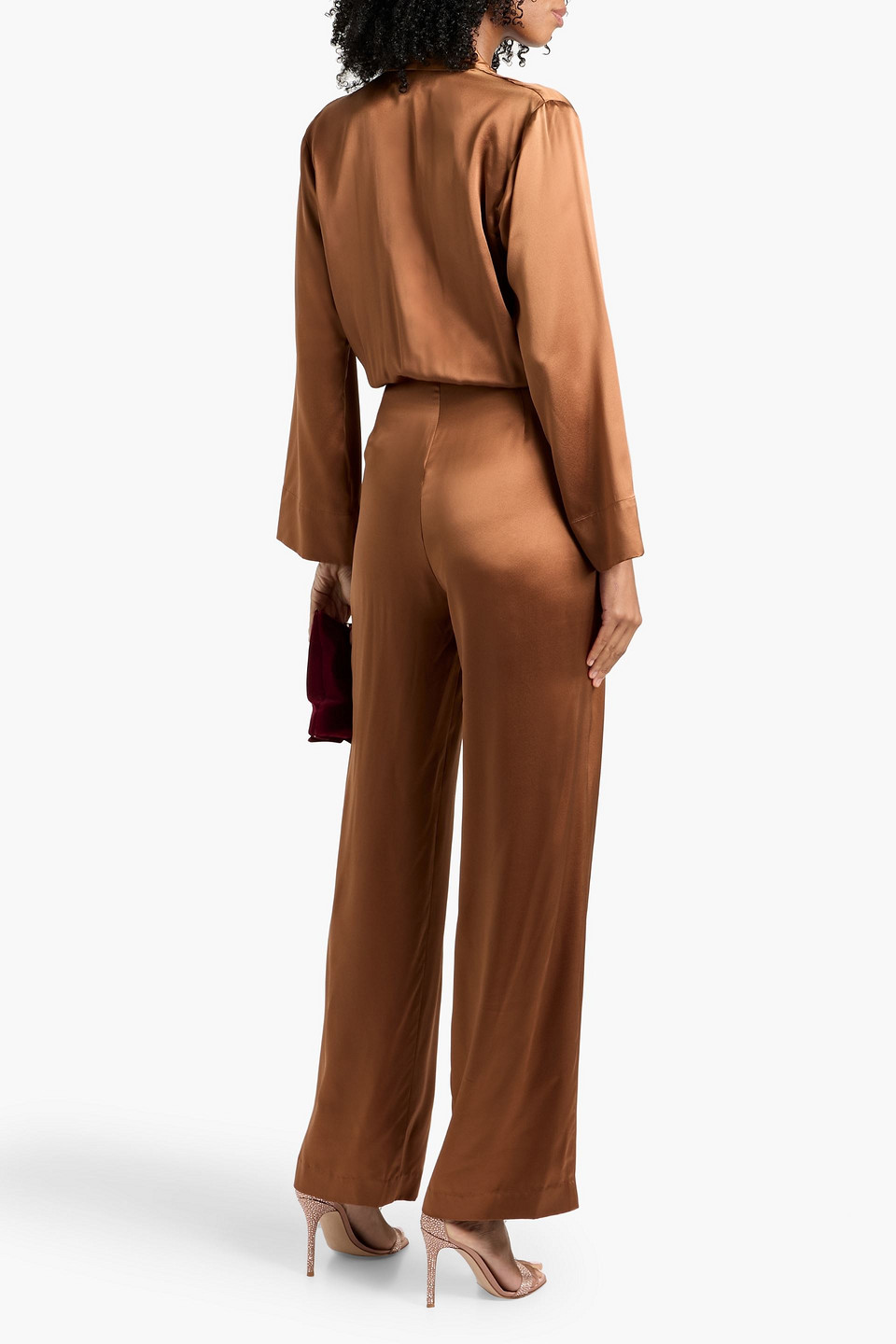 Michelle Mason Tie-front Silk-satin Jumpsuit In Animal Print