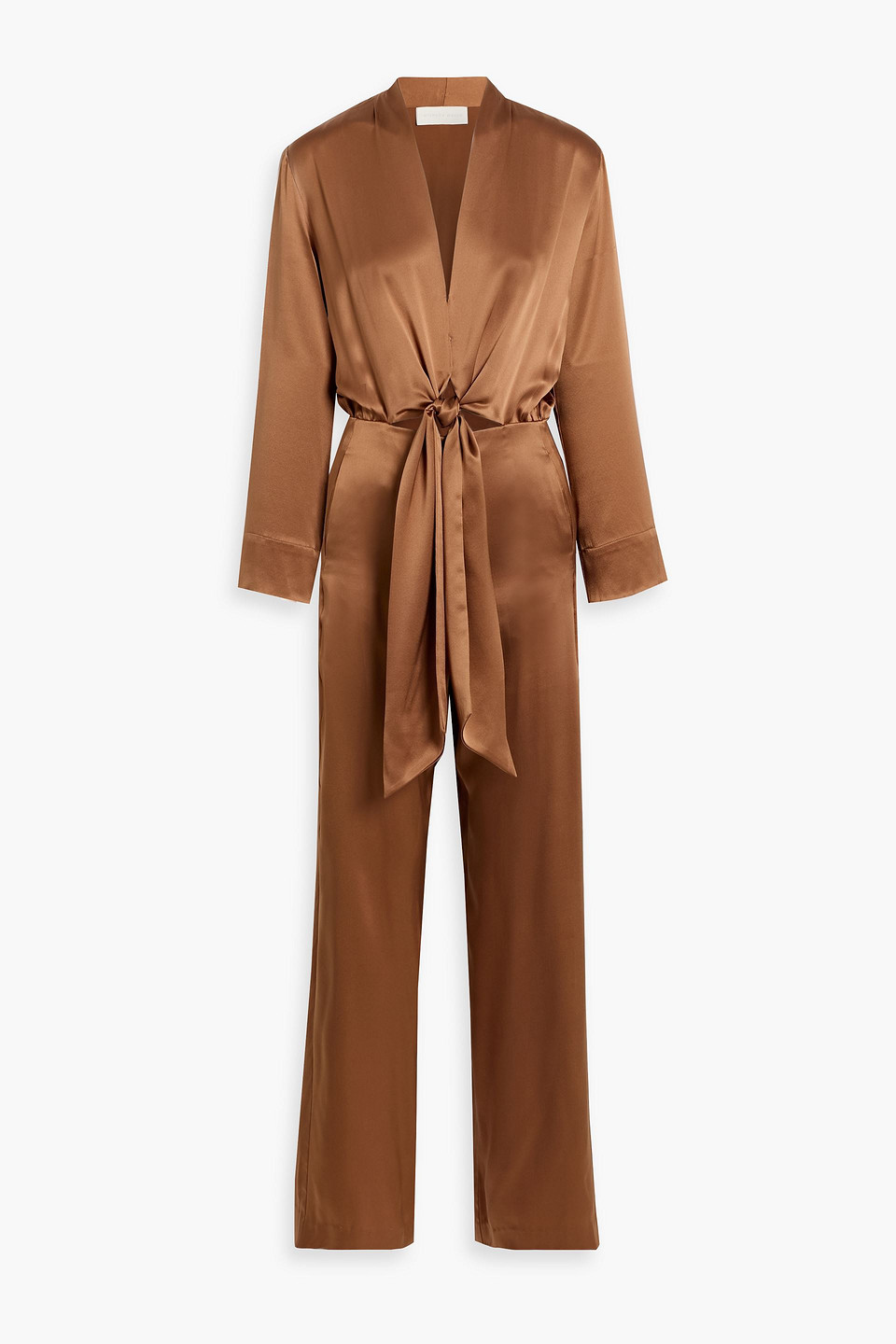 Michelle Mason Tie-front Silk-satin Jumpsuit In Animal Print
