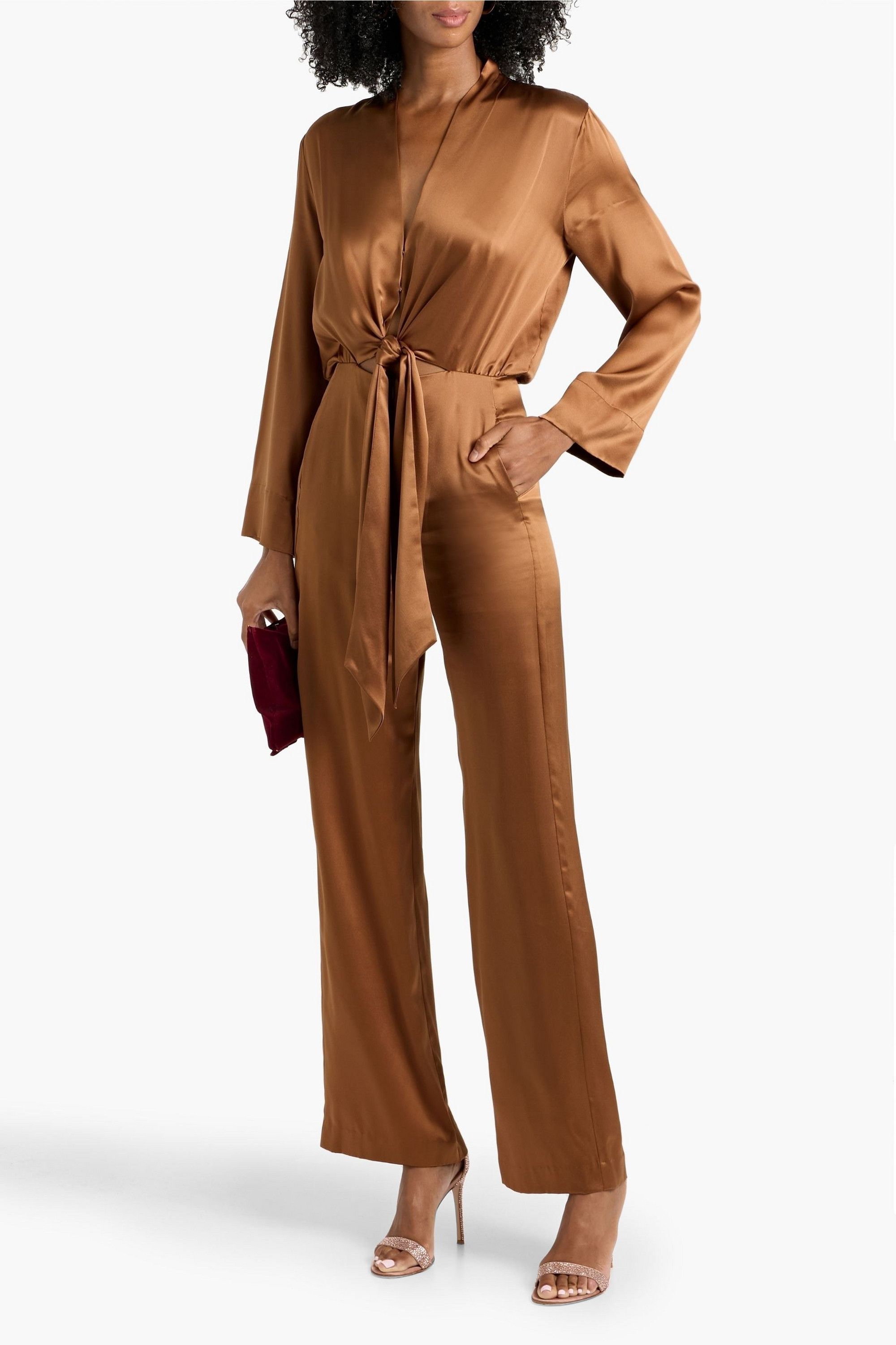 MICHELLE MASON Tie-front silk-satin jumpsuit