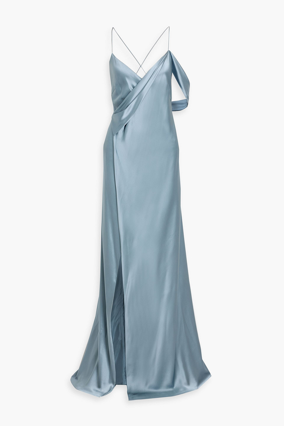 Michelle Mason Draped Silk-satin Wrap Gown In Blue