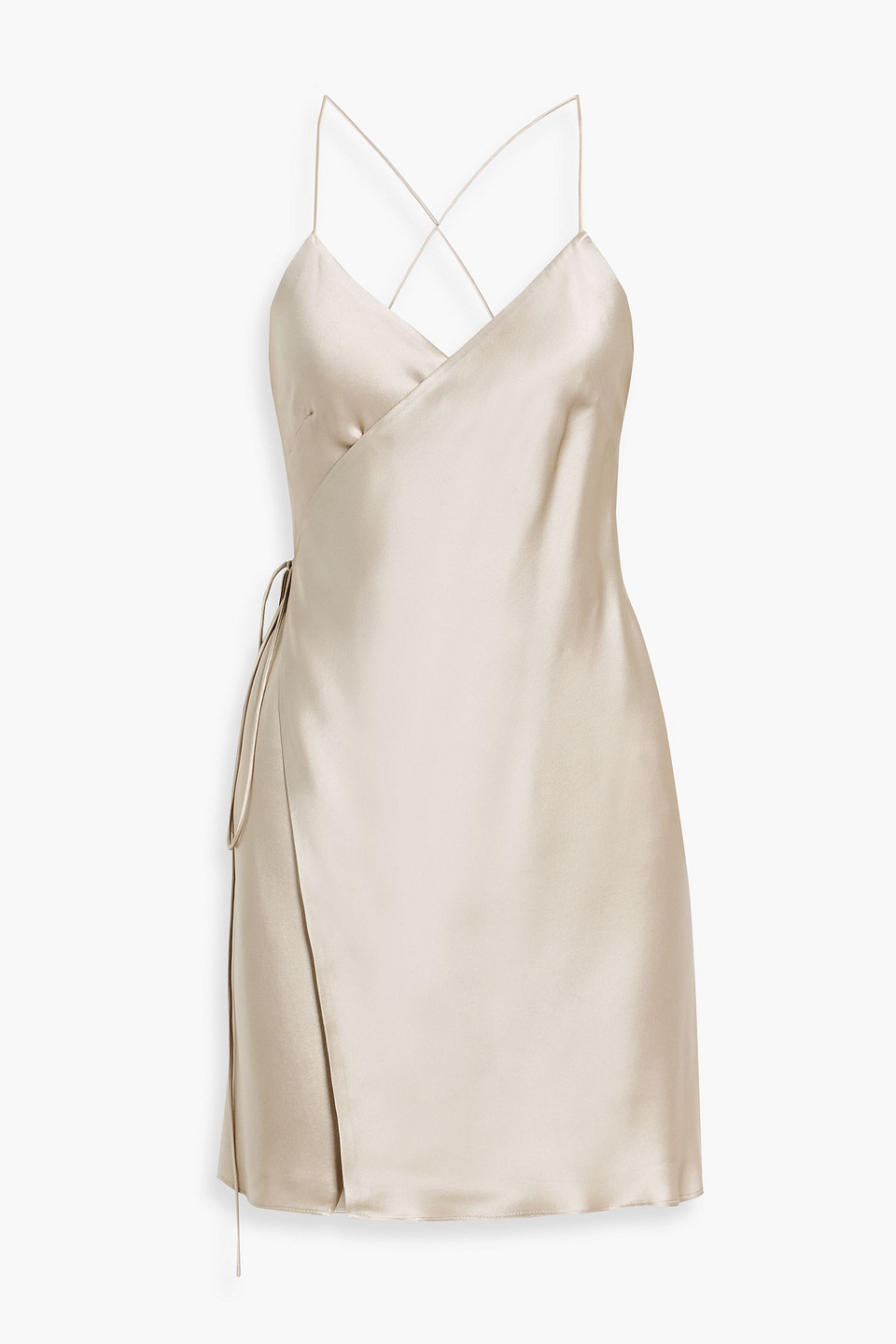 Michelle Mason Silk-satin Mini Wrap Dress In Neutral