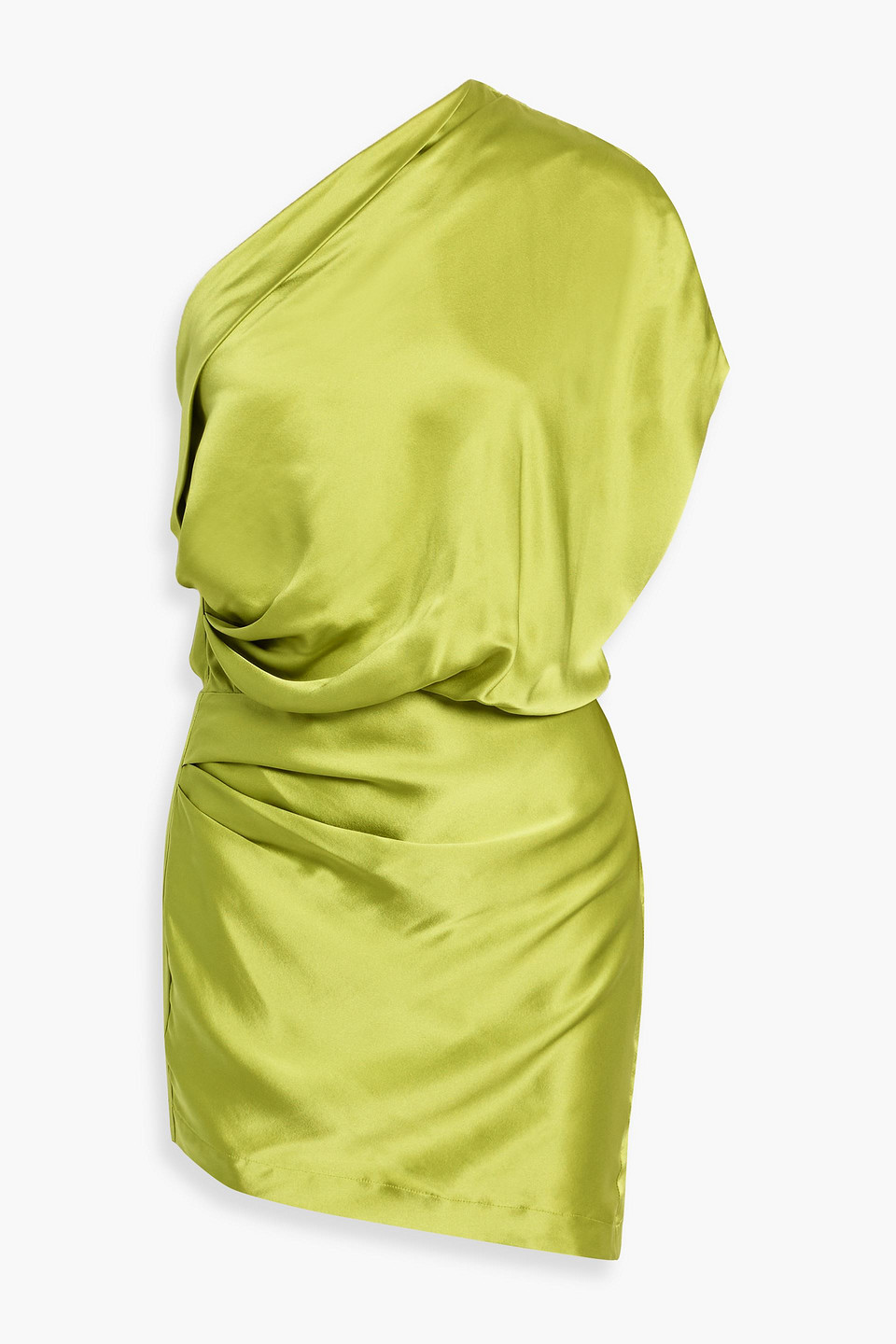 Michelle Mason One-shoulder Draped Silk-satin Mini Dress In Green