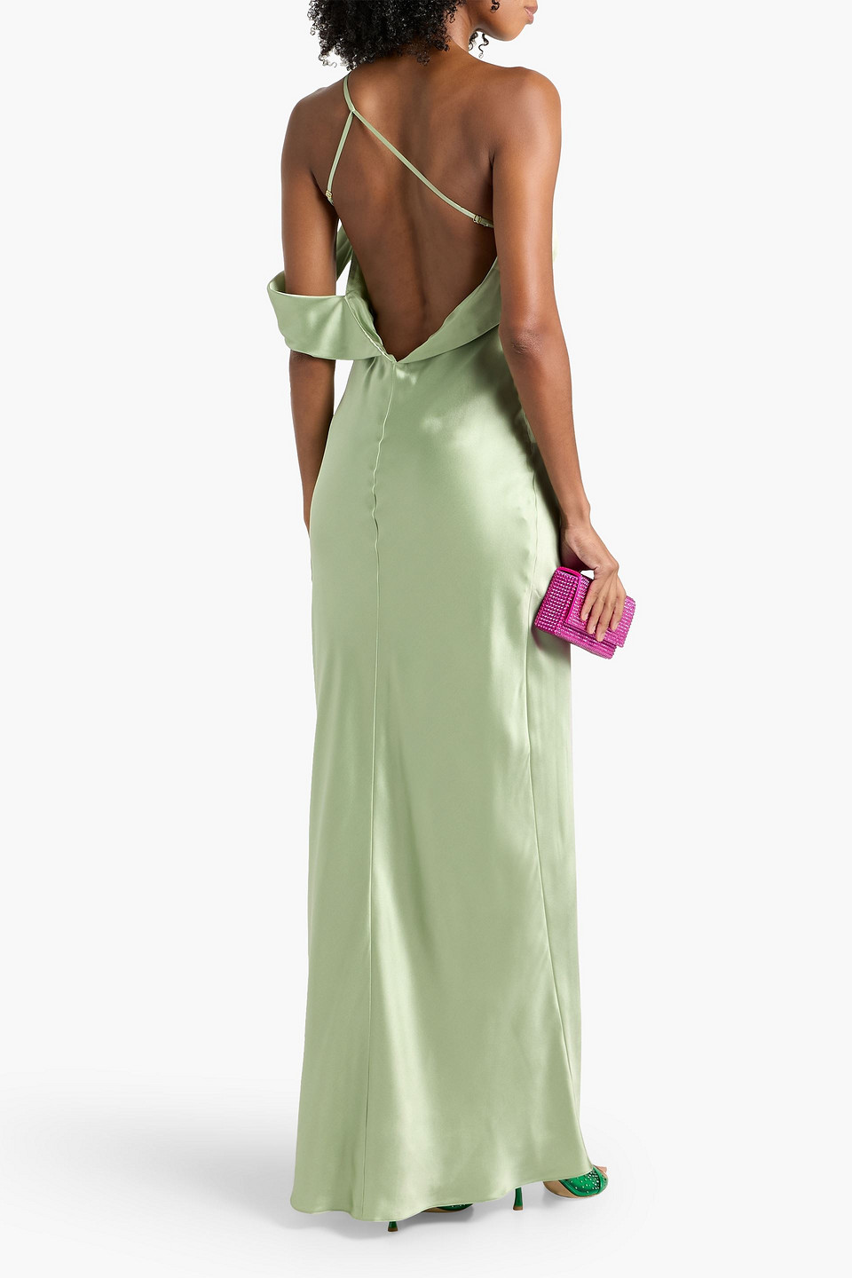 Michelle Mason One-shoulder Draped Cutout Silk-satin Gown In Multi