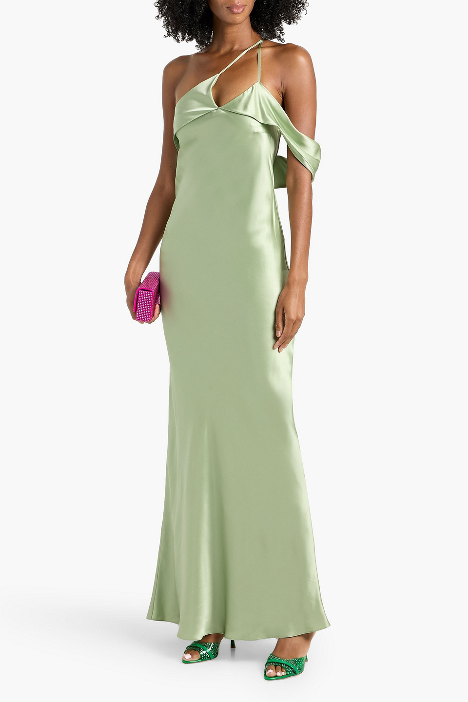 Michelle Mason One-shoulder Draped Cutout Silk-satin Gown In Multi