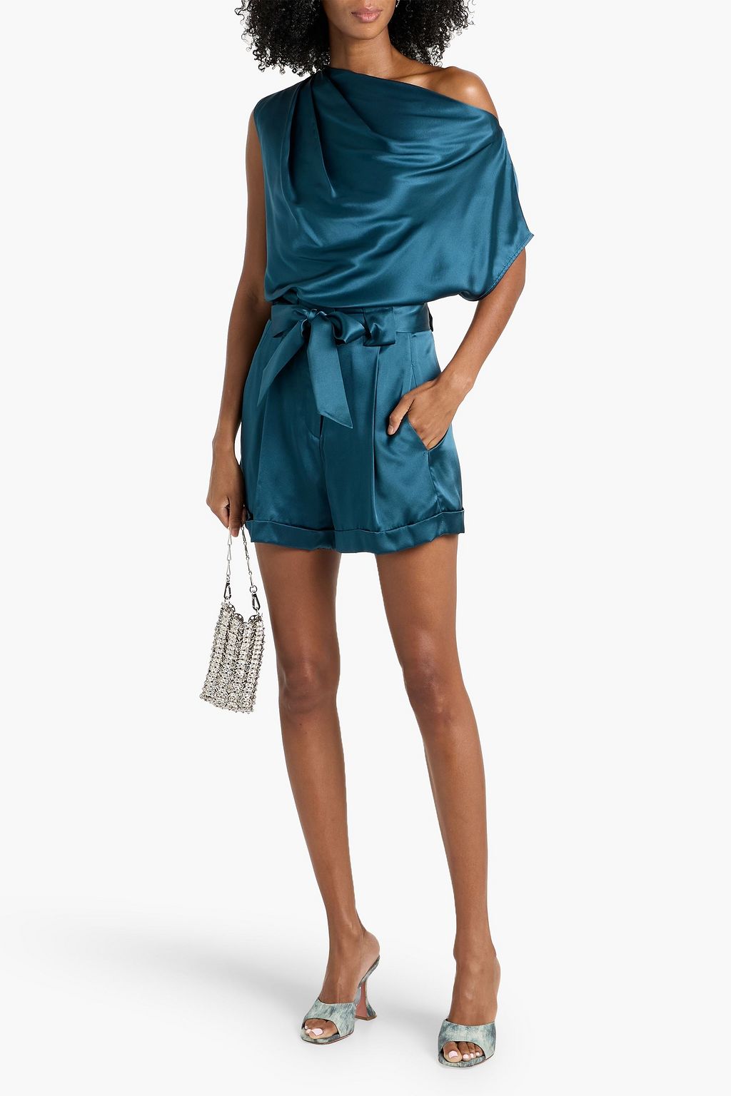 MICHELLE MASON One-shoulder draped silk-satin top