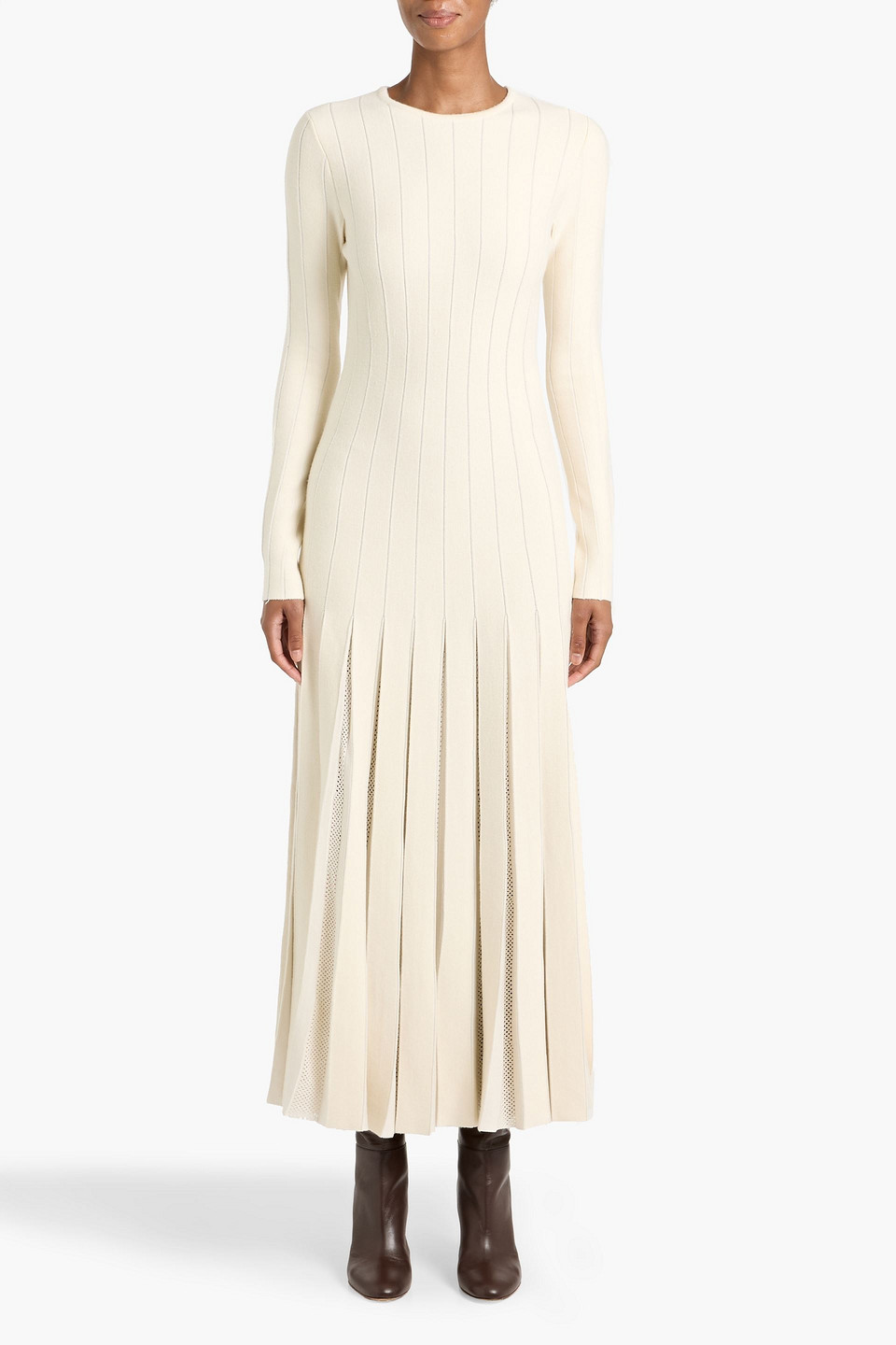 Gabriela Hearst Walsh Crochet-trimmed Wool And Silk-blend Midi Dress In Multi