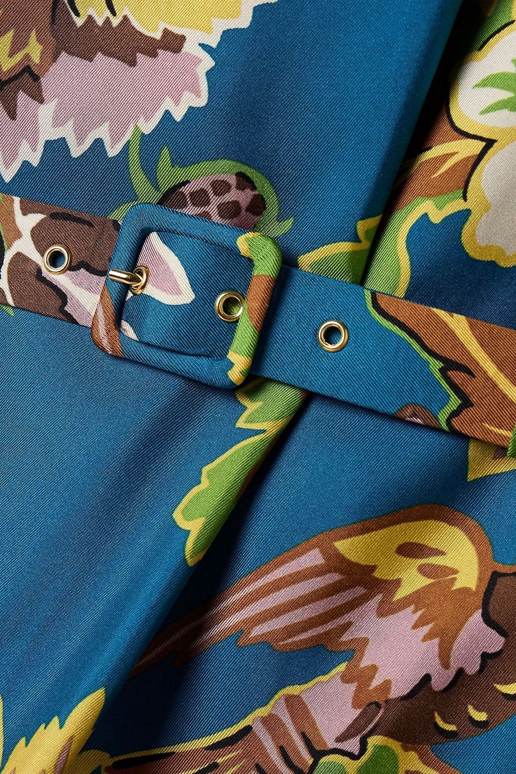 LA DOUBLEJ 원 숄더 프린트 실크 트윌 맥시 드레스