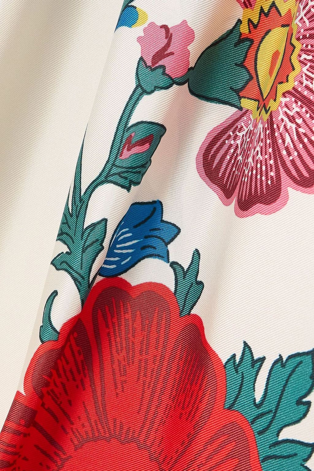 LA DOUBLEJ فستان + أورليبار براون ماجنيفيكو قصير من حرير تويل بحزام وبطبعة الأزهار