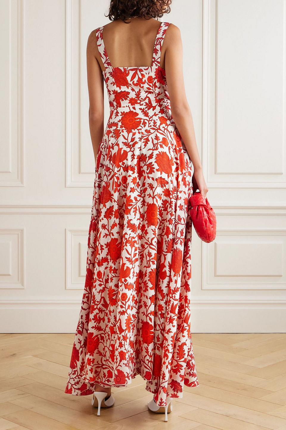 La Doublej Orlebar Brown Eyes Up Here Pleated Floral-print Silk Maxi Dress In Red