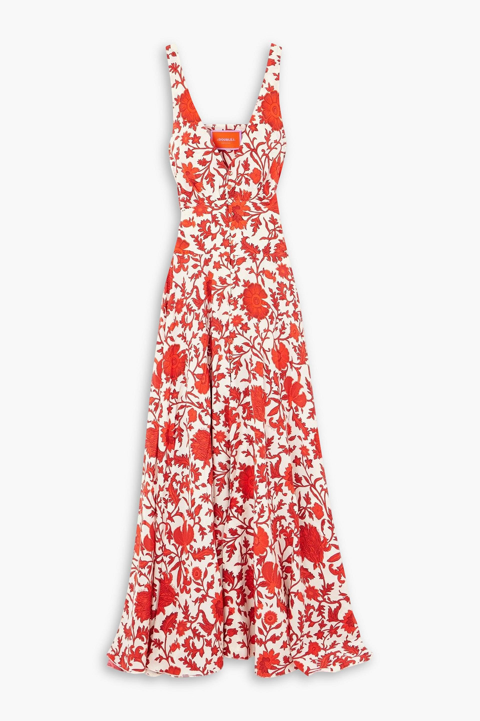 La Doublej Orlebar Brown Eyes Up Here Pleated Floral-print Silk Maxi Dress In Red