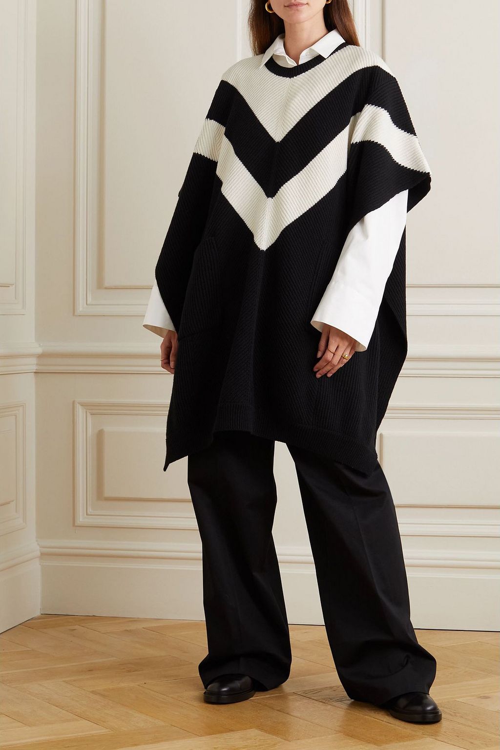 VALENTINO GARAVANI Striped ribbed wool poncho | THE OUTNET