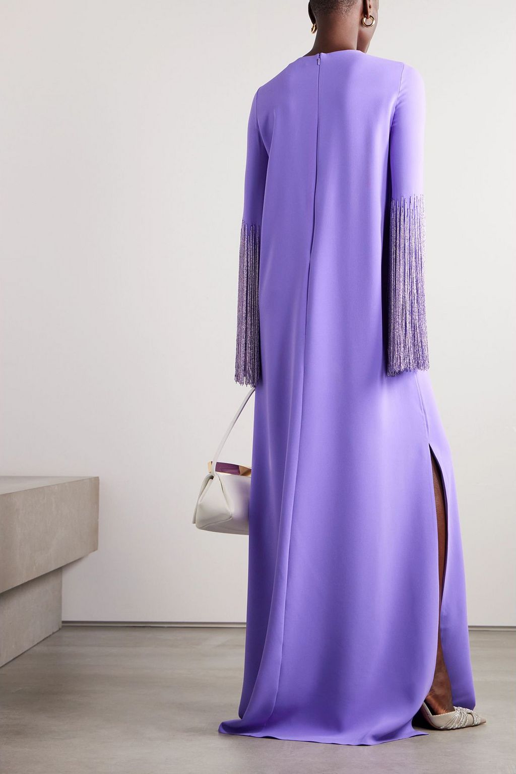 OSCAR DE LA RENTA Fringed bead-embellished silk-blend crepe gown