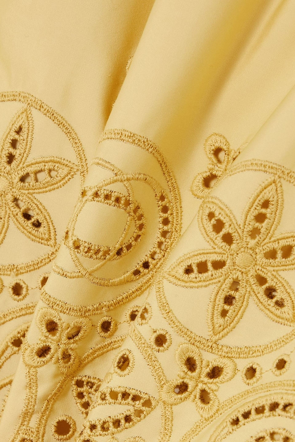 La Doublej Scalloped Broderie Anglaise-trimmed Cotton-poplin Shorts In Yellow