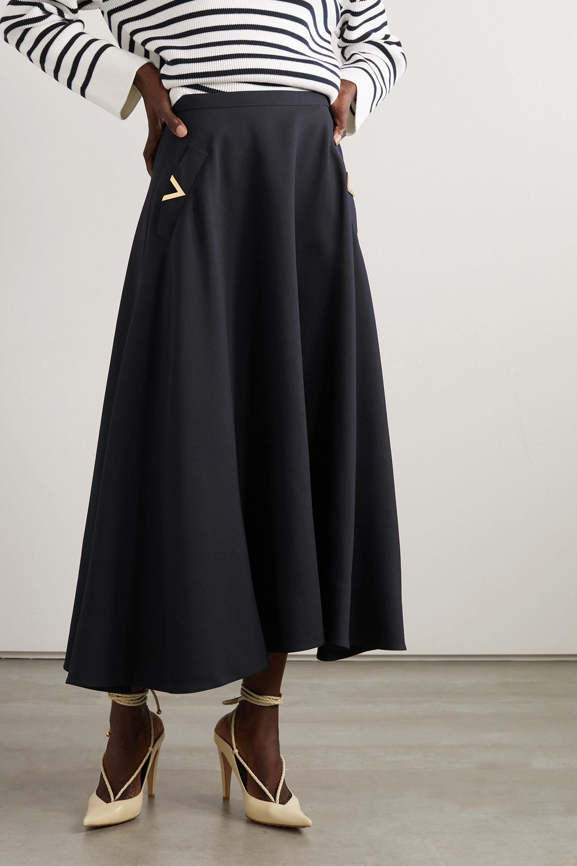 Valentino Garavani Wool and silk-blend crepe midi skirt
