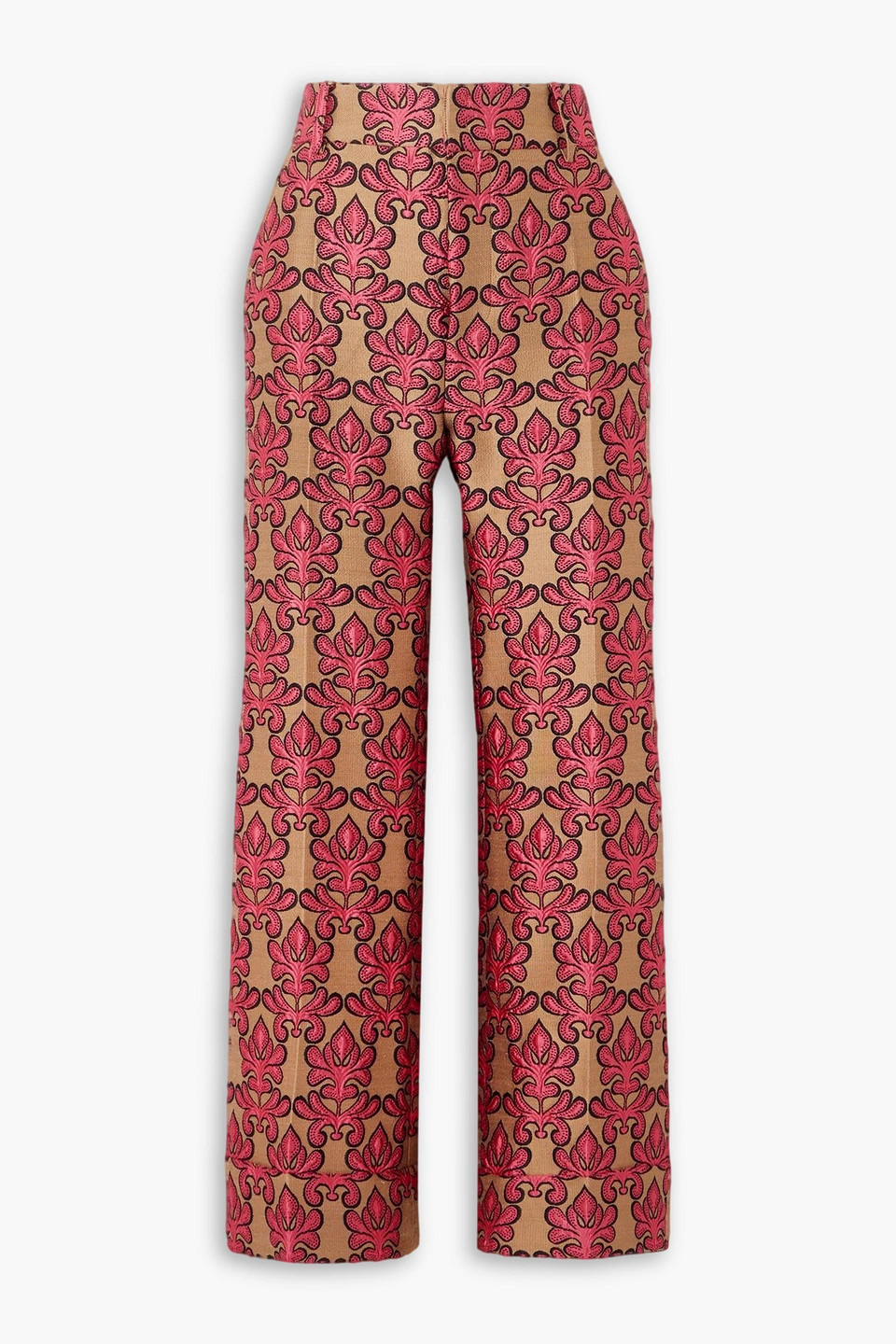 La Doublej Hendrix Jacquard Wide-leg Pants In Brown