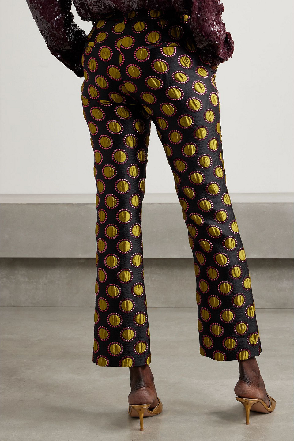La Doublej Hendrix Metallic Jacquard Flared Pants In Black