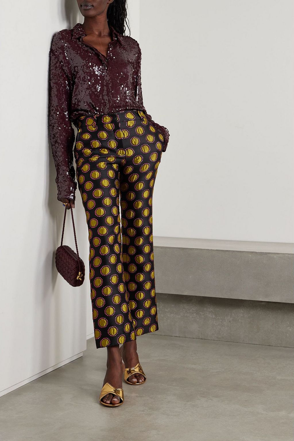LA DOUBLEJ Hendrix metallic jacquard flared pants