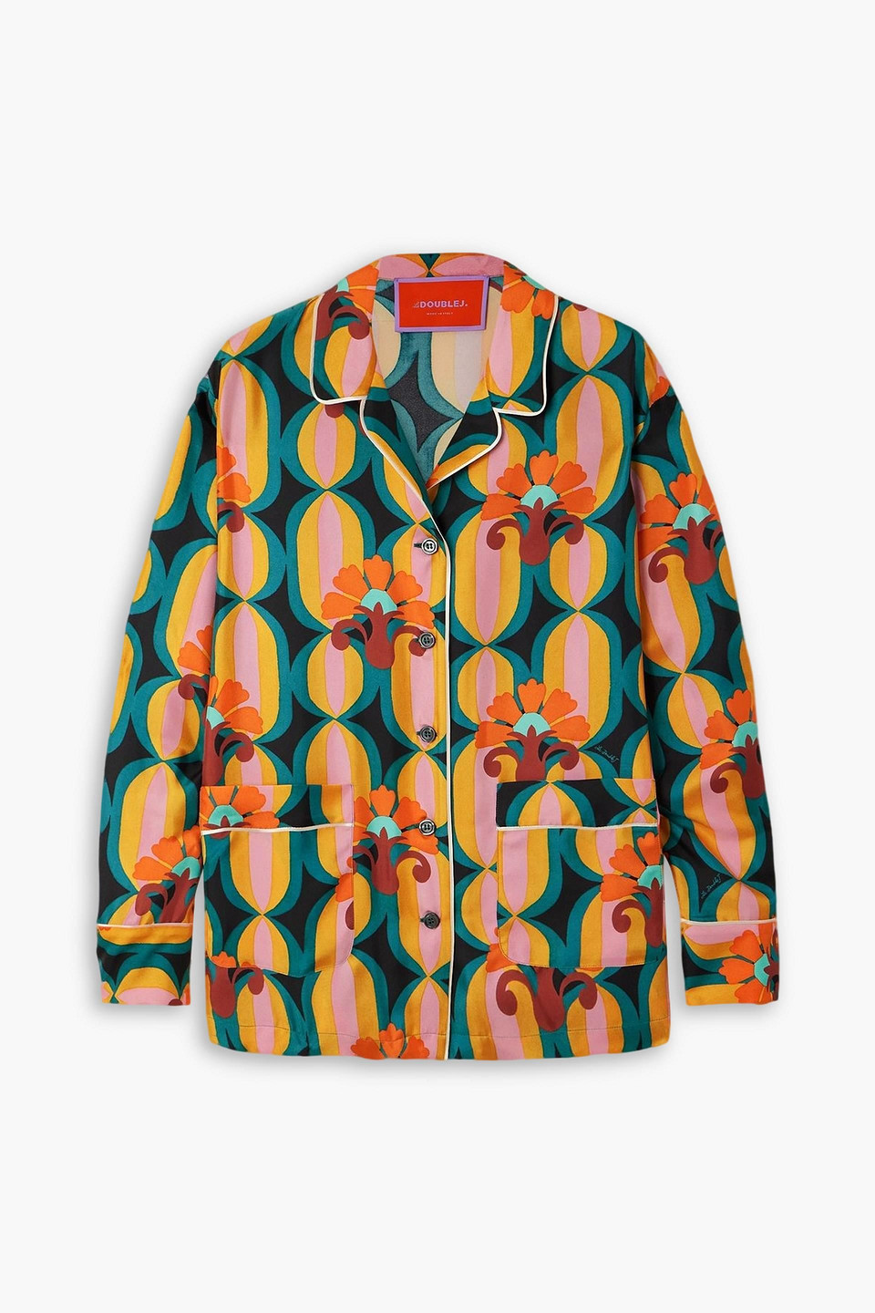 La Doublej Printed Silk-twill Shirt In Pink