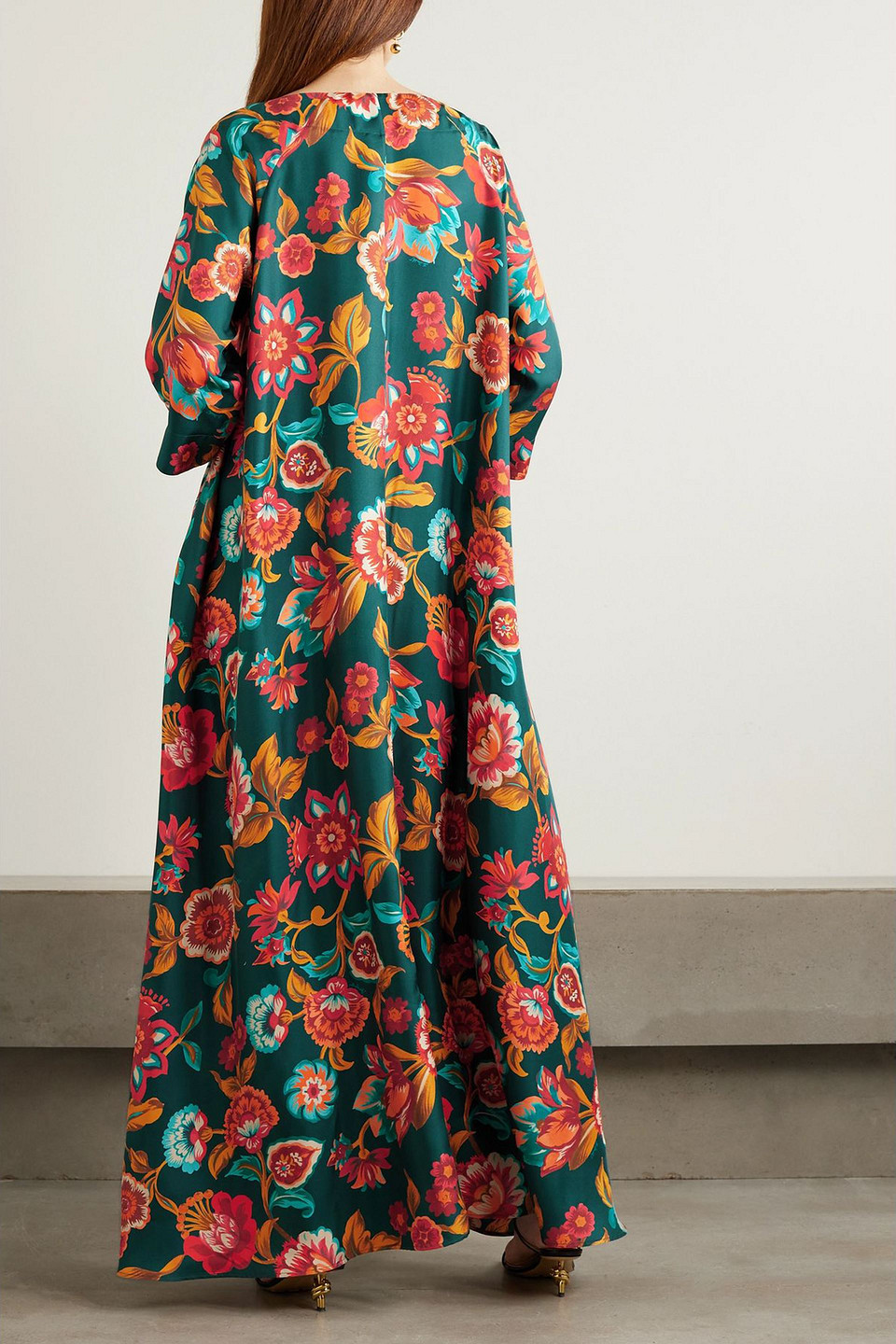 La Doublej Muumuu Floral-print Silk-twill Maxi Dress In Green