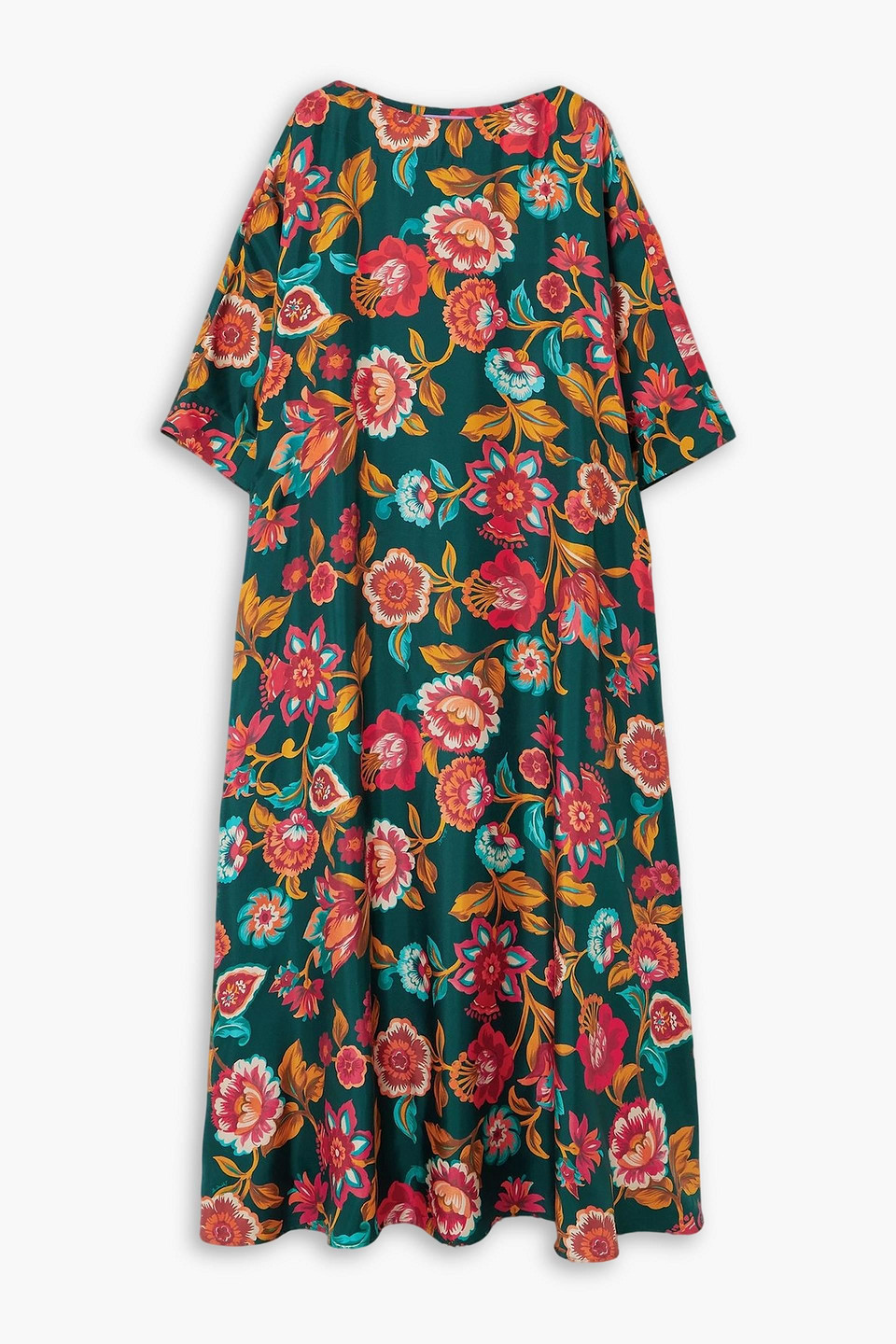 La Doublej Muumuu Floral-print Silk-twill Maxi Dress In Green