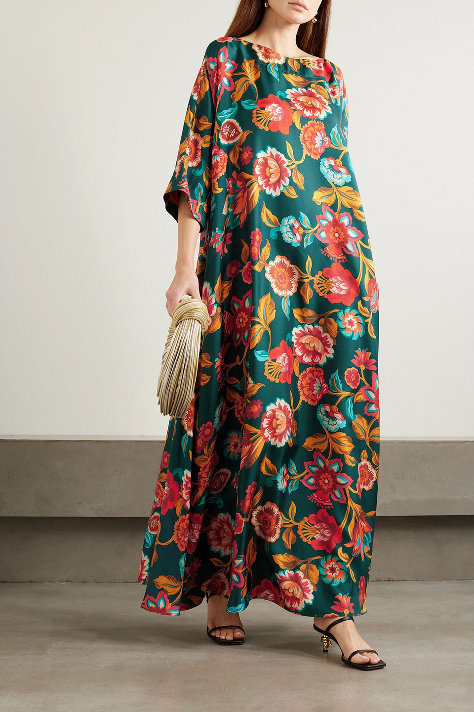 La Doublej Muumuu Floral-print Silk-twill Maxi Dress In Green