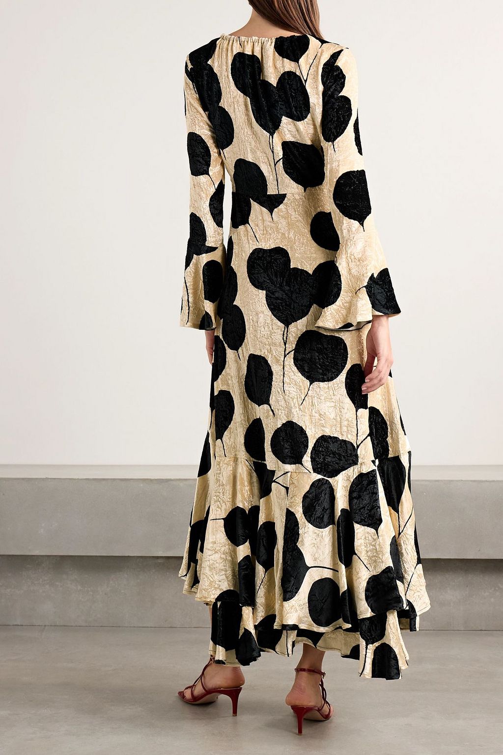 LA DOUBLEJ Cocteau lace-up printed crushed-velvet maxi dress