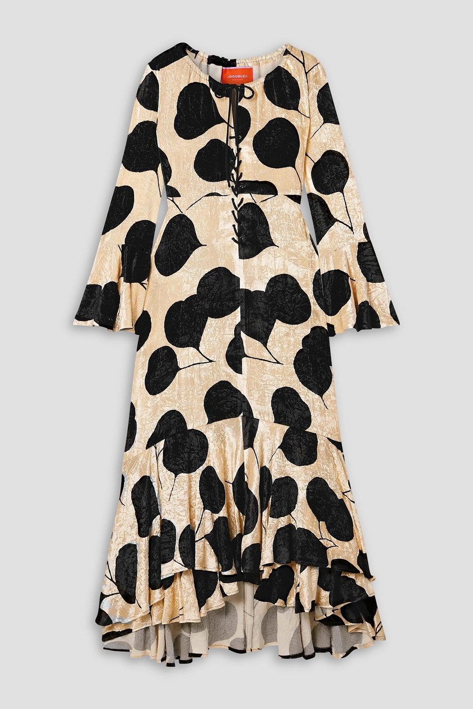 La Doublej Cocteau Lace-up Printed Crushed-velvet Maxi Dress In White