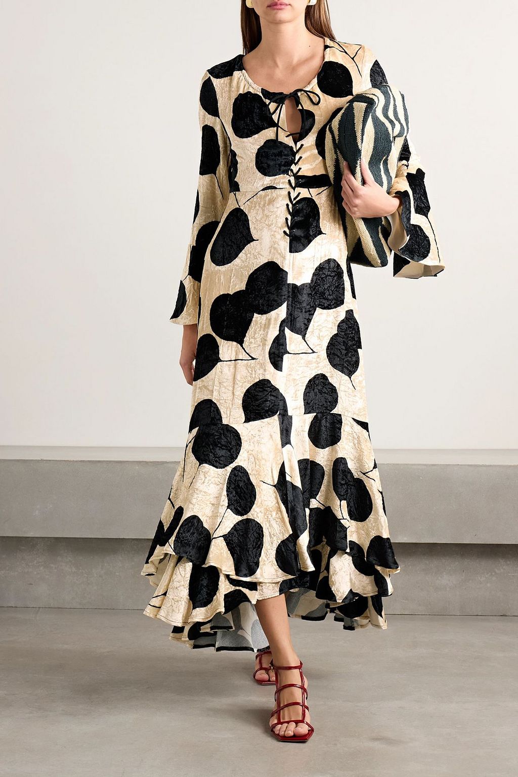 LA DOUBLEJ Cocteau lace-up printed crushed-velvet maxi dress