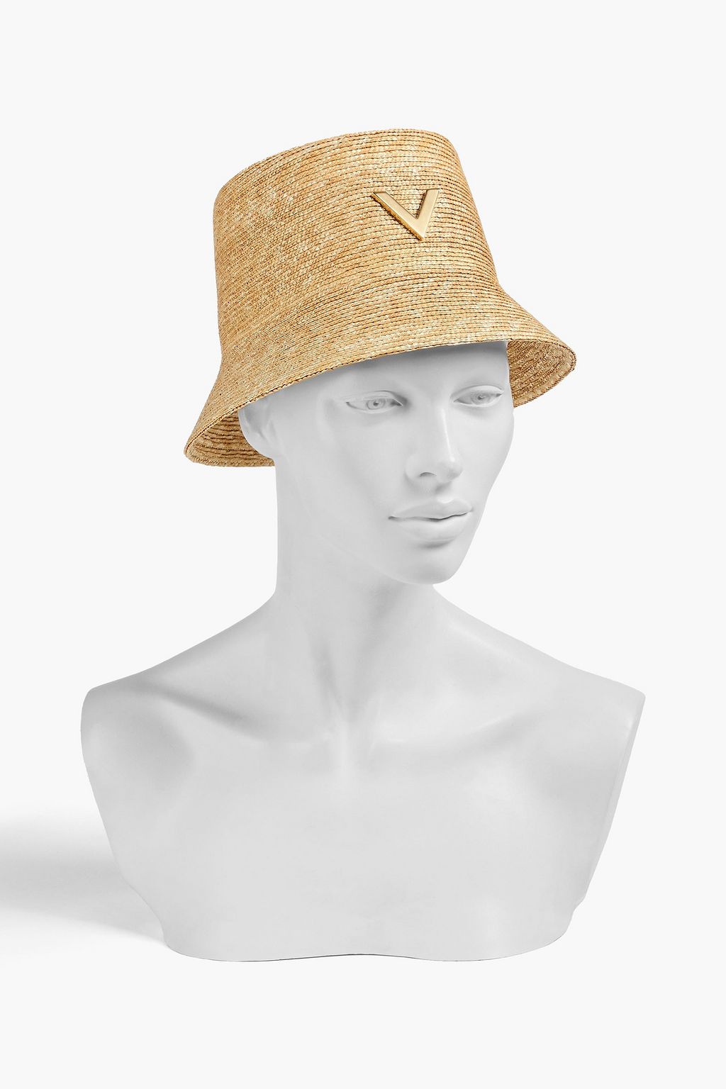 VALENTINO GARAVANI قبعة على شكل دلو من القش مزينة بشعار على شكل حرف V