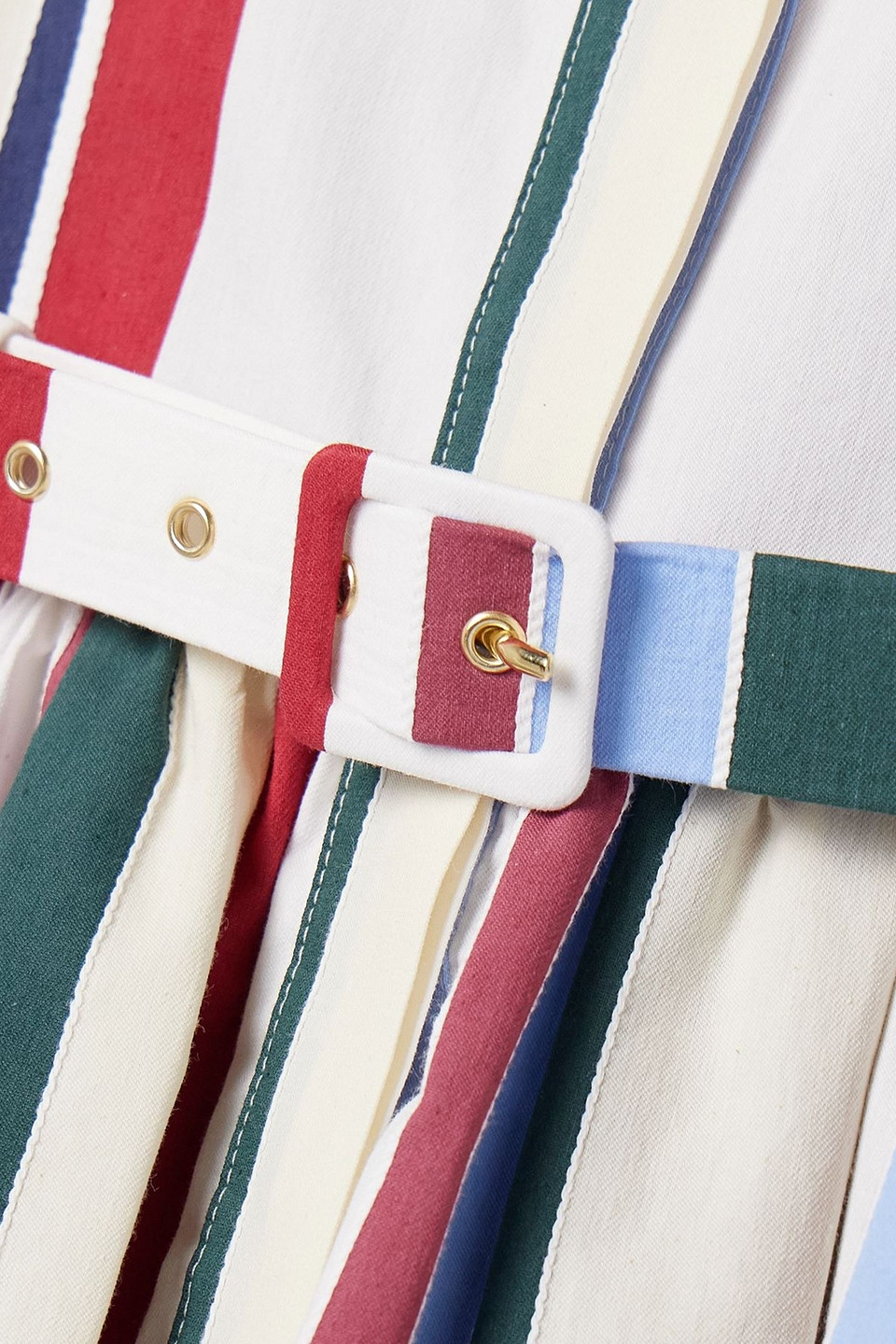 La Doublej Libertine Belted Gathered Striped Cotton-blend Poplin Midi Shirt Dress In Multi