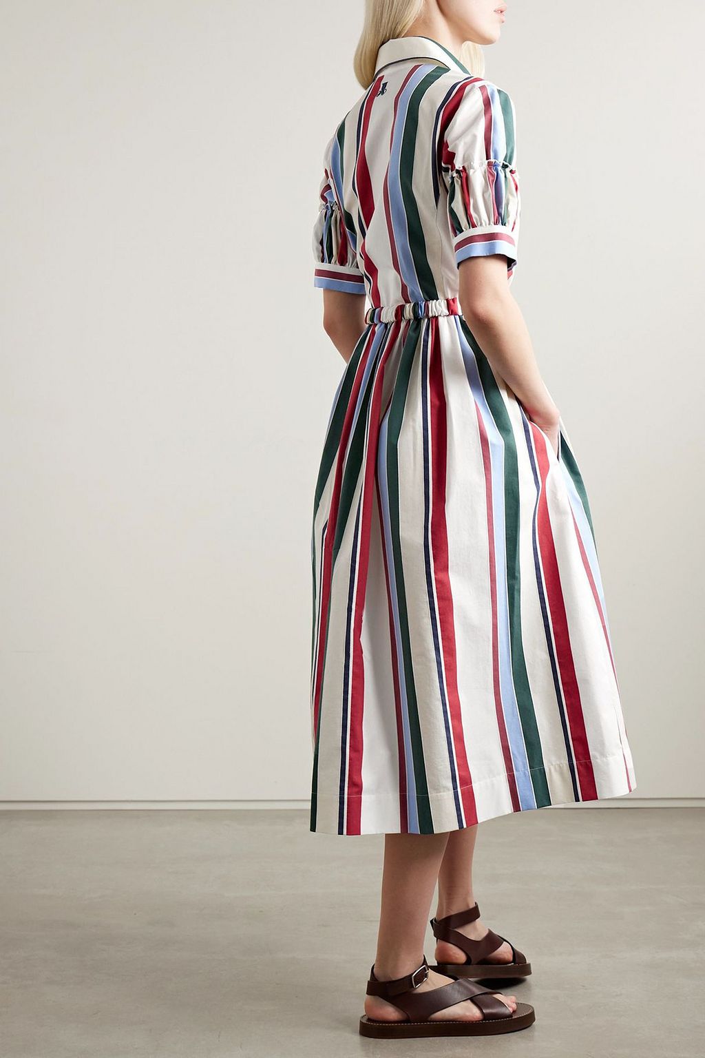 LA DOUBLEJ Libertine belted gathered striped cotton-blend poplin midi shirt dress
