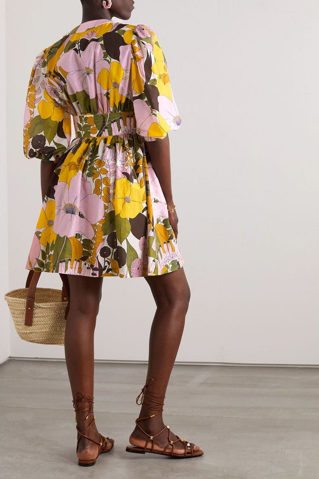 LA DOUBLEJ فستان مارجريتا قصير من مزيج حرير والقطن بطبعات