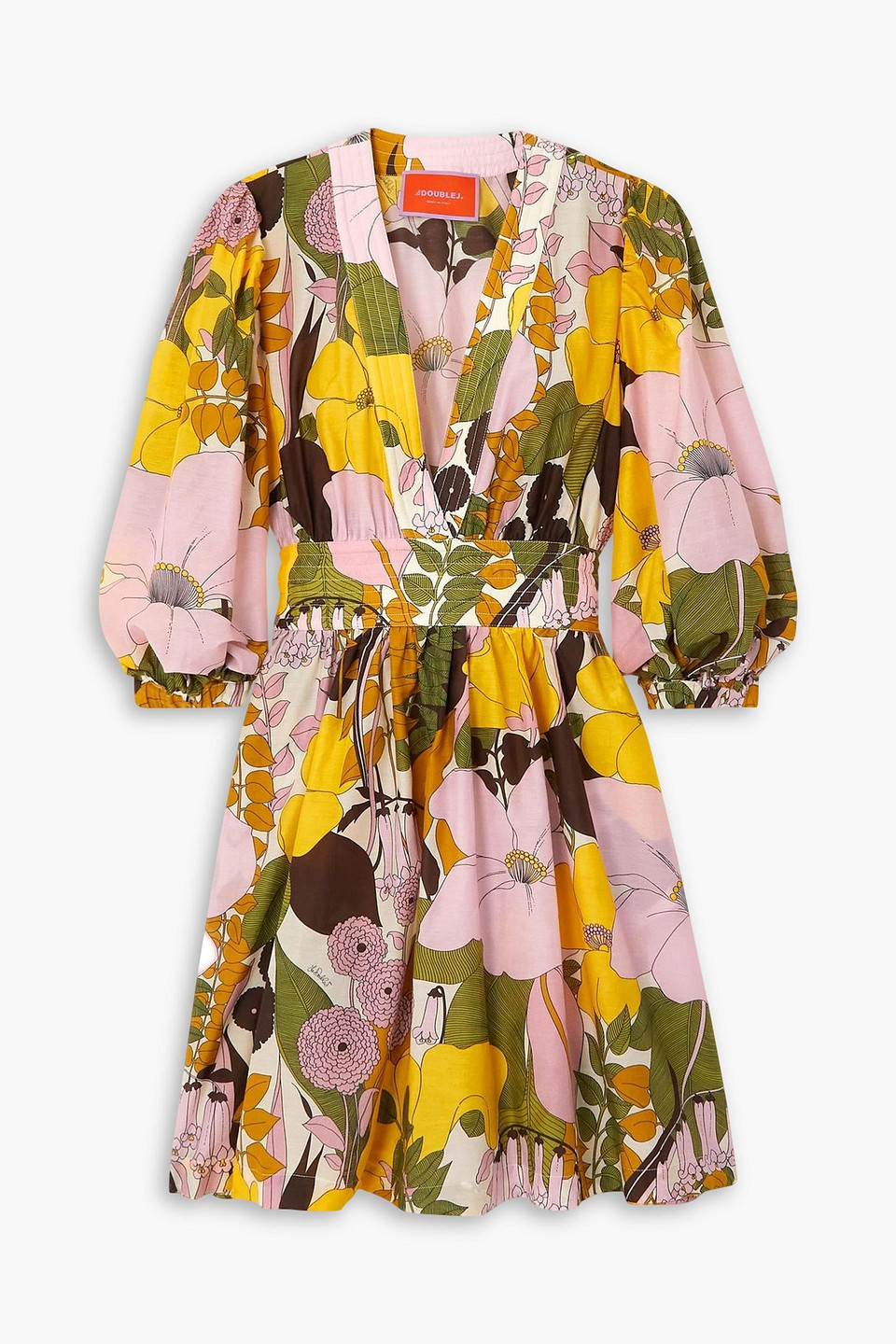 La Doublej Margherita Printed Cotton And Silk-blend Mini Dress In Purple