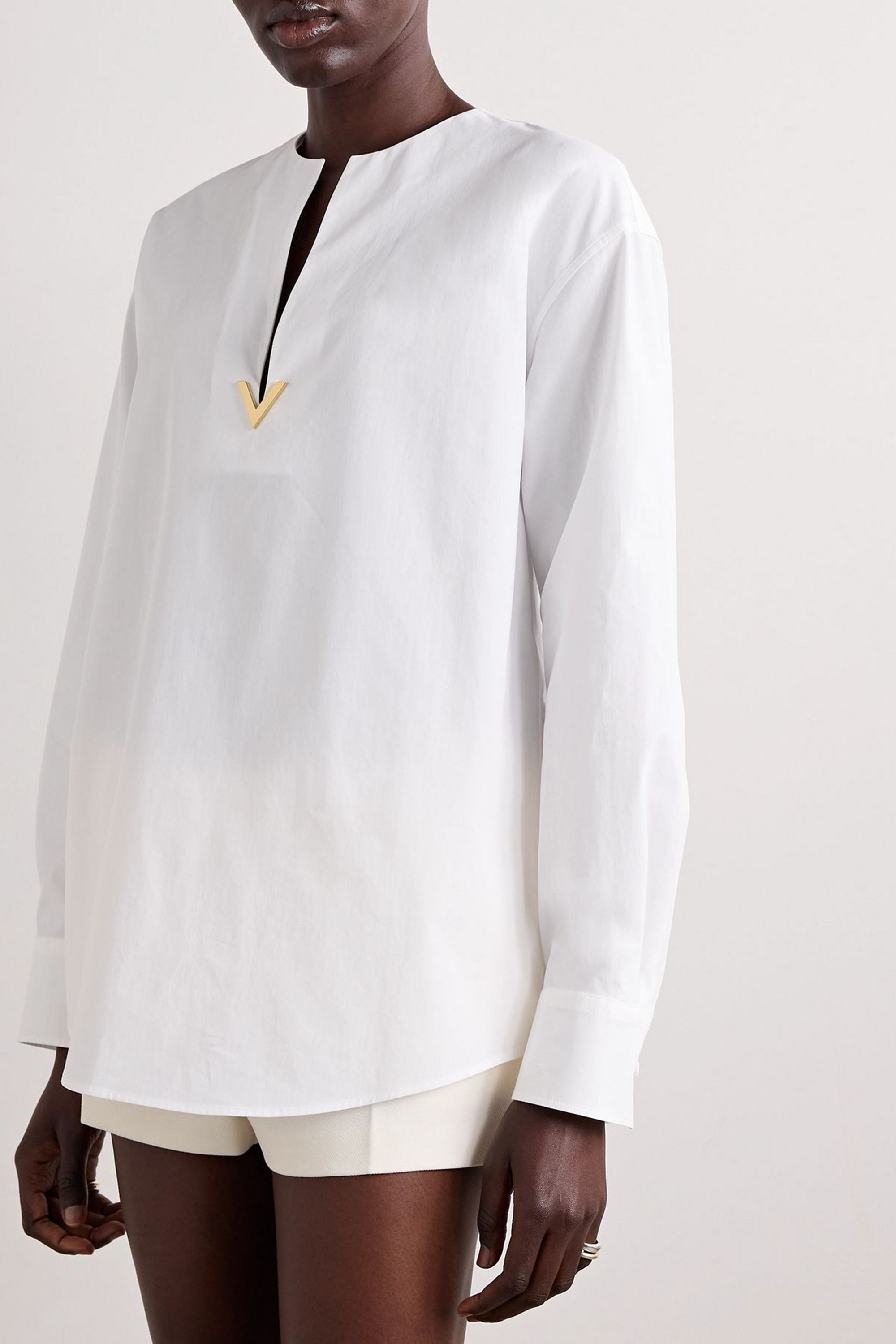 Valentino Garavani Embellished cotton-poplin shirt