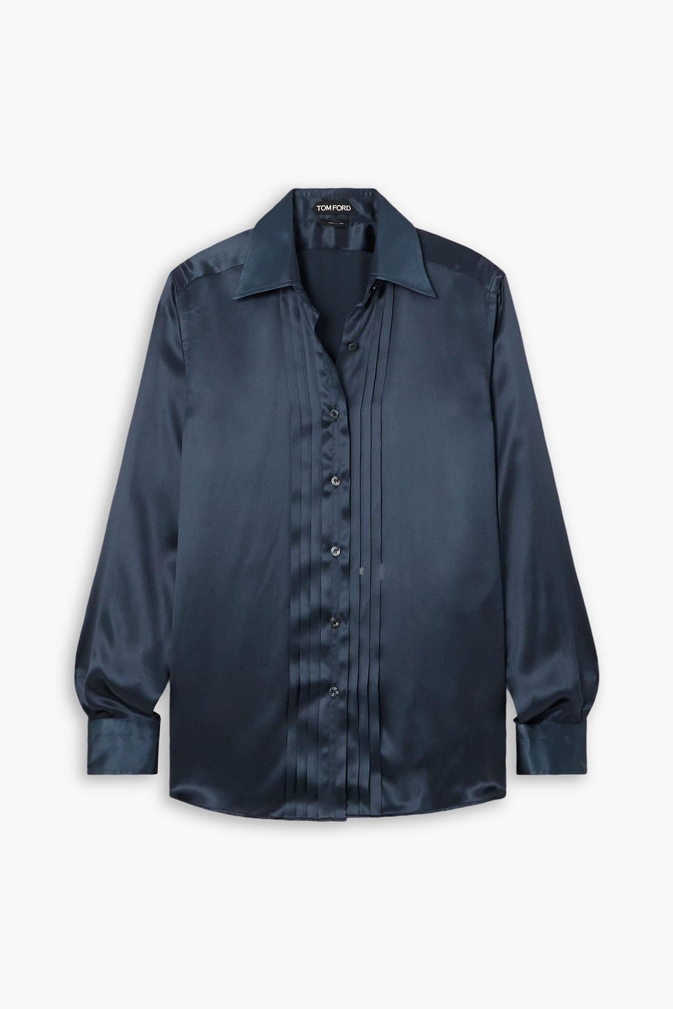 tom ford - pleated silk shirt - blue - it 48
