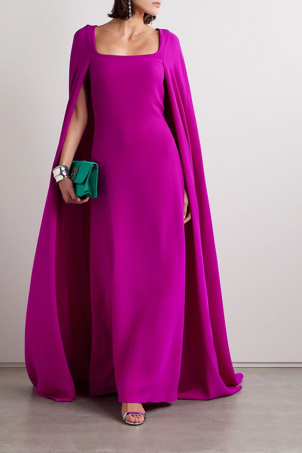 Valentino Garavani Cape-effect Silk-crepe Gown - Women - Magenta Dresses - L Valentino Garavani Cape-effect Silk-crepe Gown - Women - Magenta Dresses - L