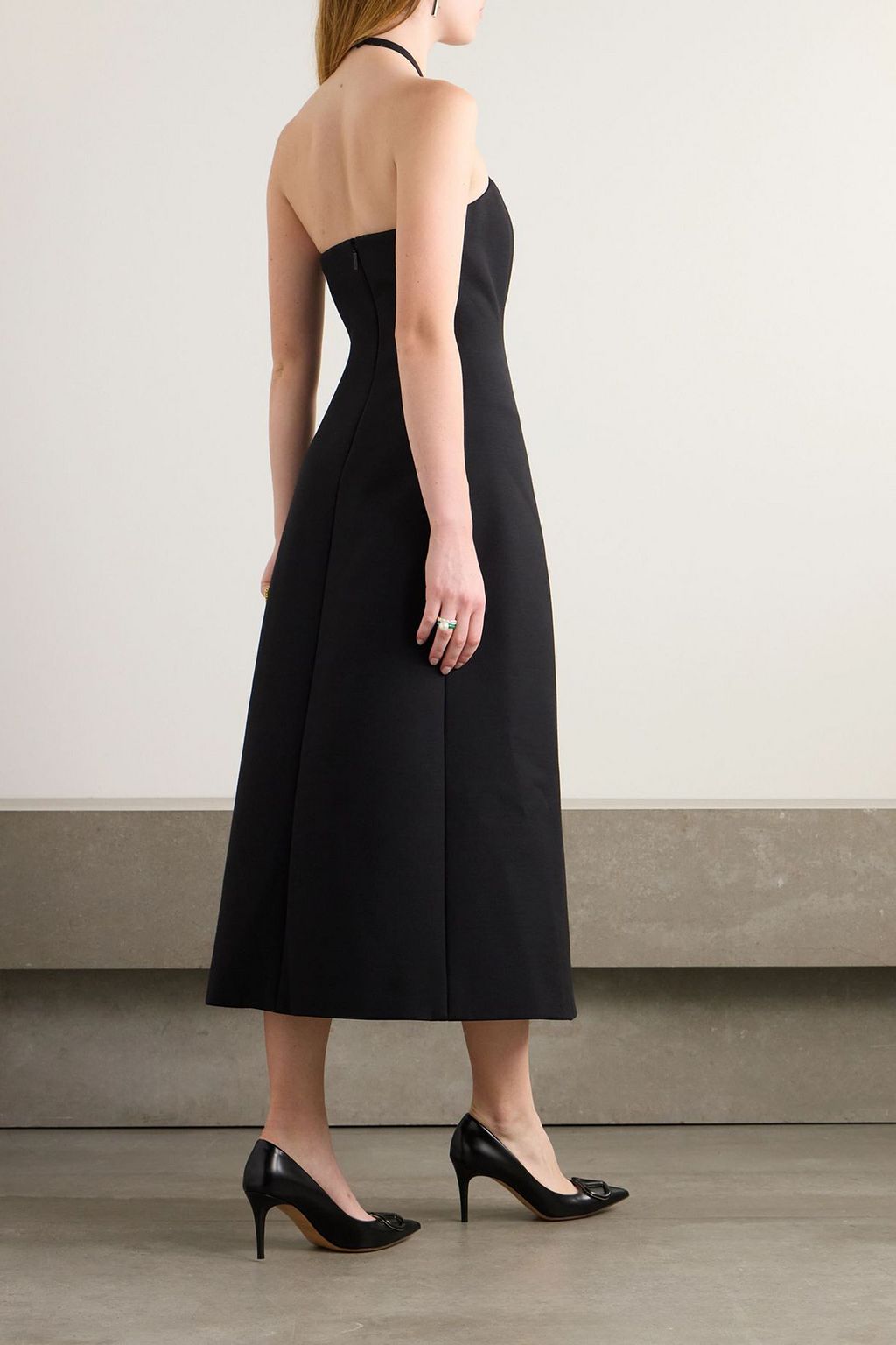 VALENTINO GARAVANI Wool and silk-blend crepe halterneck midi dress