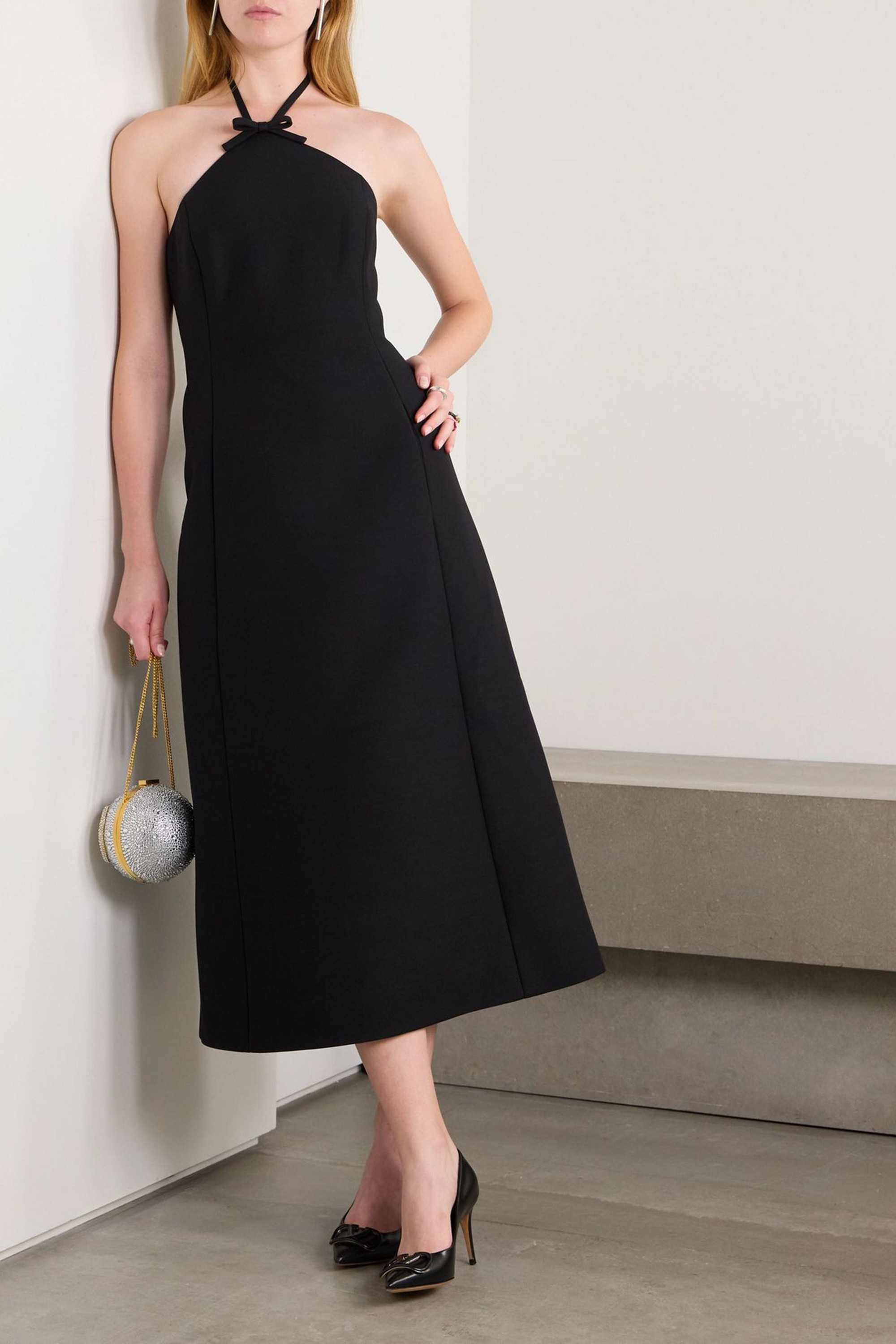 Valentino Garavani Wool and silk-blend crepe halterneck midi dress